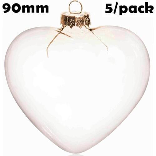 Promotion - DIY Paintable Transparent Christmas Decoration Ornament 90mm Glass Heart, 5/Pack