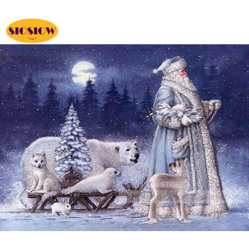 SIOSIOW 5D DIY Diamond Painting Bear Old Man Snow Scenery Diamond Embroidery Full Set Cross Stitch Mosaic Winter Christmas Gift