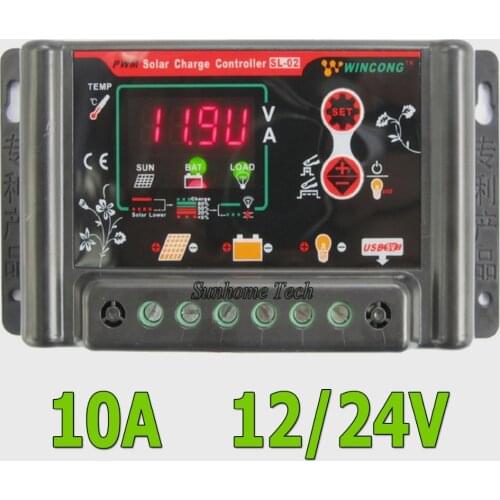 10A 12V 24V Auto intelligent Li Li-ion lithium LiFePO4 battery Solar Charge Controller Regulator voltage adjustable with 5V USB