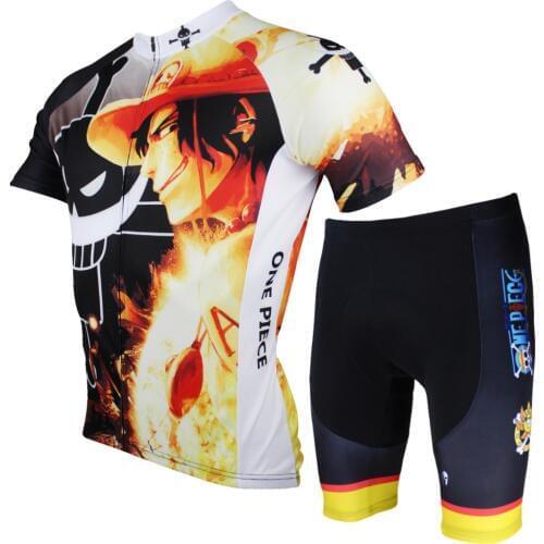 One Piece Portgas D Ace Cycling Jersey Blaxk Cartoon Bike jerseys for boys 3xl Short Sleeve Bicycle Clothes