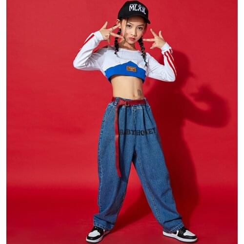Girls Dancing Clothing Jazz Street DanceDancing Costume Off-Shoulder Crop Tops Loose Street Dance Practice Wear Suit YS1622