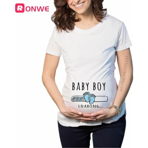 Baby Boy Loading Please Wait Women Pregnant Printed T Shirt Maternity Short Sleeve Pregnancy Announcement Tops Tee Mom Clothes