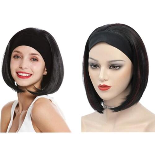 Hywamply Headband Wig14inch Long Straight Synthetic Heat Resistant Hair Wig Daily Wig With Headband for Women