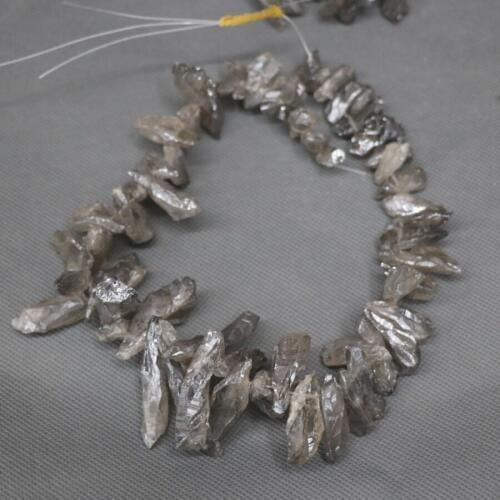 KINDGEMS) Raw Gray Healing Crystal Quartz Beads Top Drilled Point Pendant, Rock Quartz Crystal Women Fine Jewelry