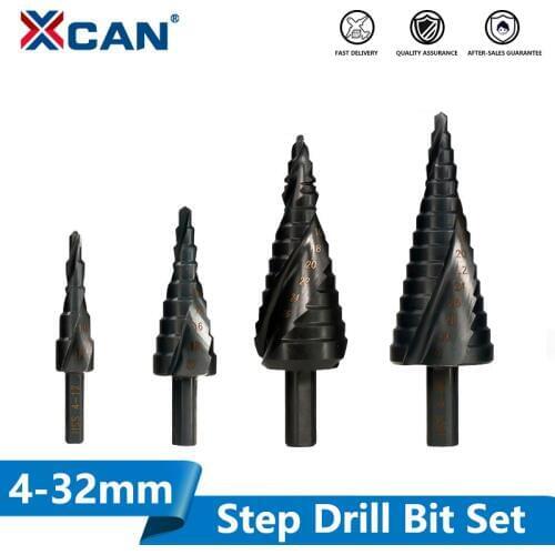 XCAN Metal Drill 4-12/20/32mm 6-30mm HSS Cobalt Step Cone Drill Bit Nitride Coated Wood/Metal Hole Cutter Drill Spiral Groove St