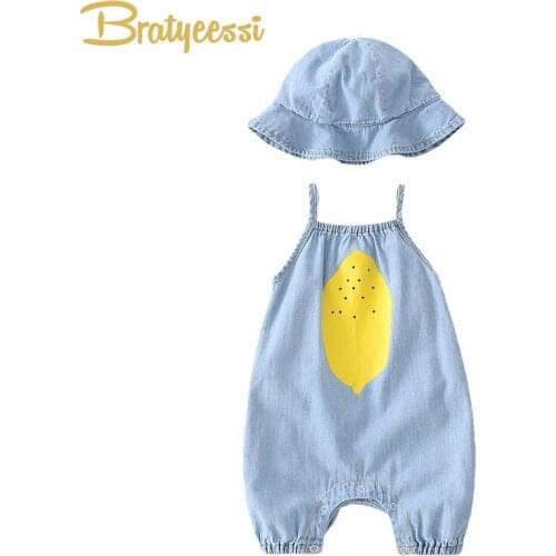 Summer Baby Romper with Hat Denim Baby Clothes Cotton Toddler Jumpsuit Newborn Boys Girls Outfits Cute Kids Clothing Set