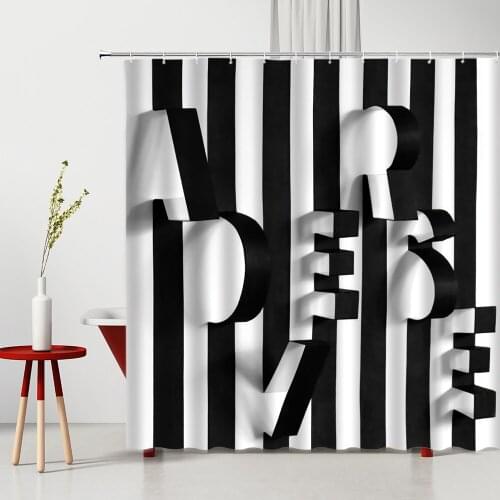 Creative Letters Black White Geometric Shower Curtains Modern Stripe Printed Polyester Home Decor Bathroom Hanging Cloth Curtain