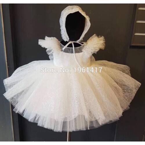 Baby Toddler Sequins Lace Dress suit Dress for 1st First Baby Girl Birthday Outfits Infant Christening Gown 2 Pieces Dress+Hat