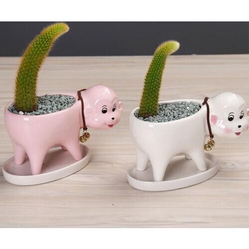 Cartoon Animal Ceramics Flowerpot Monkey Tail Flower Pot Succulent Cactus Plant Bonsai Pots Home Garden Decoration Accessories