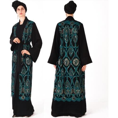 Muslim adult Sequins stitching abaya Arab embroidery muslim abaya Dress Musical Robe prayer muslim dress + belt wq1010 dropship