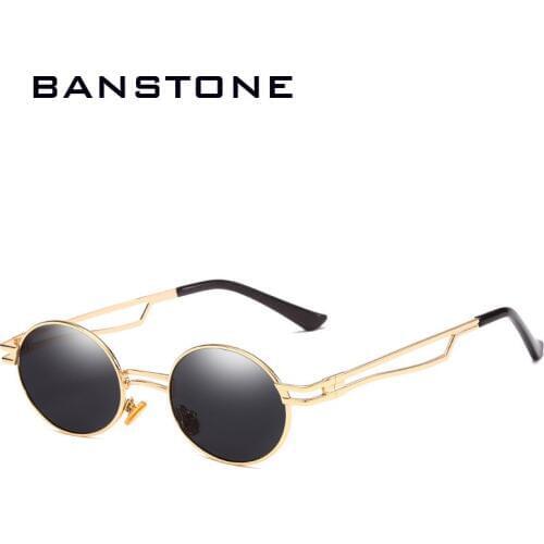 BANSTONE Small Oval Steampunk HD Sunglasses Men Women Retro Metal Clip on Steam Punk Sun Glasses for Male Vintage Gothic Goggles