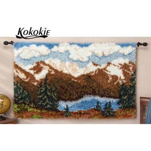 Latch hook rug kits landscape large printed canvas yarn carpet diy latch hook rug kits carpet embroidery carpet diy rug