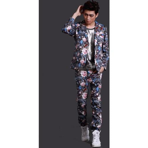 New Fashion Male singer dj show performance slim suits jacket Nightclub singer dancer stage costumes set