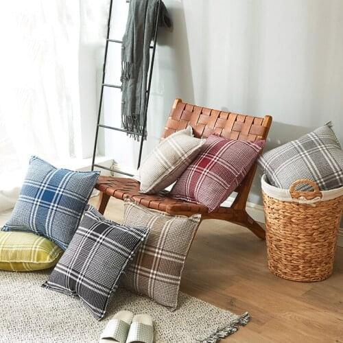 New Style Linen Leisure Plaid Pressed Side Pillowcase Sofa Study Car Cushion Cover Pillows Decor Home