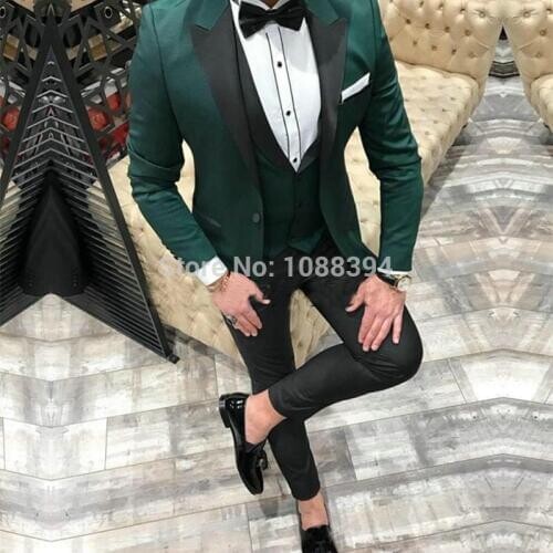 2019 New Design Custom Green Men Suit Double Breasted Vest Slim Fit Wedding Suits For Men Groom Tuxedo Best Man Groomsmen Suits