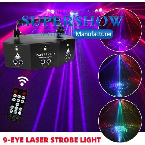 New Stage Light 9 Eyes RGB Disco Dj Lamp DMX Remote Control Strobe Stage Light Halloween Christmas Bar Party Led Laser Projector