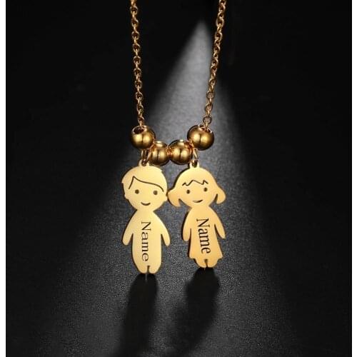 Cazador Engraved Name Boy Girl Child Family Necklace for Women Men Stainless Steel Beads Necklace Jewelry Birthday Gifts 2021