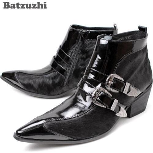 Batzuzhi Japan Style Personalized mans boots 6.5cm increased Heels pointed toe mans boots leather mans boots, EU38-46