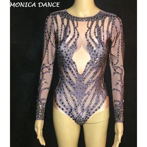 Sexy Stage Bodysuit Sparkling Crystals Stones Jumpsuit for Christmas Celebrate Nightclub Clothes Performance Stage Costumes