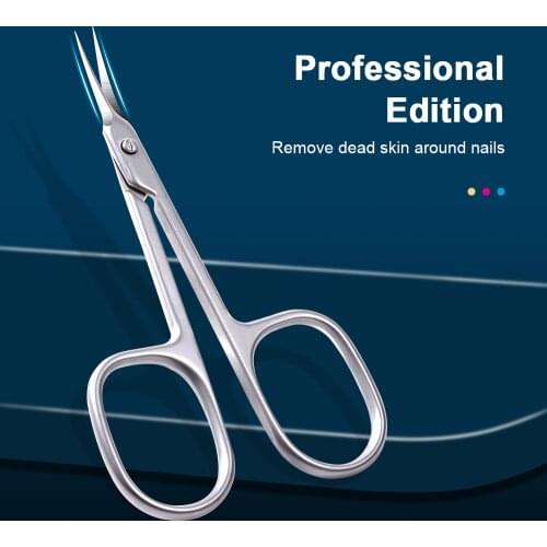 Professional Stainless Steel Cuticle Scissors Pedicure Manicure Eyebrow Scissor Curved Blade Nipper Pliers Trimmer Curved Tip