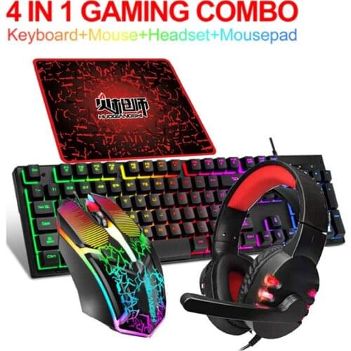 4 In 1 Wired Gaming Set RGB Ergonomic Keyboard And Mouse Combos Headphone Mouse Pad Gamer Accessories PC Full Gaming Setup