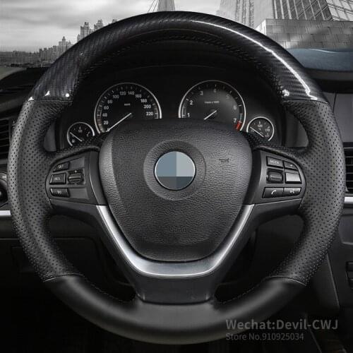 DIY For BMW F20 2012-2018 F45 2014-2018 F30 F31 F34 2013-2017 F32 F33 F36 Black Carbon fiber leather Car Steering Wheel Cover
