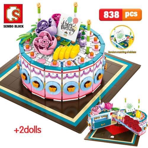 SEMBO New Birthday Cake Toys Gift Racing Car City Street View Idea Building Blocks Bricks Educational Toys for Girls