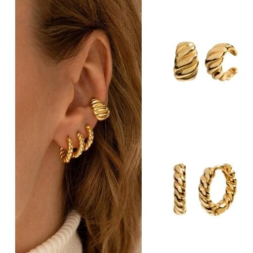 CRMYA Silver Gold Filled Smooth Ear Clip Ear Cuff Earrings For Women Twisted Clip Earrings Hoop Earrings Punk Fashion Jewelry