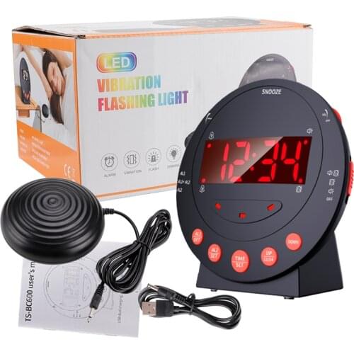LED Vibrating Loud Alarm Clock Strong Bed Vibration Shaker for Heavy Sleepers Deaf Senior Kids Display Dimmer Snooze USB Charger