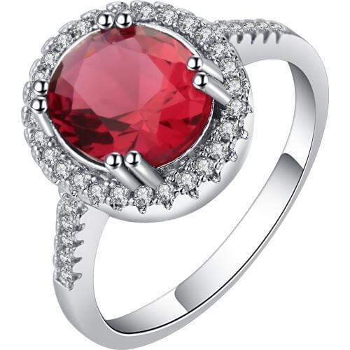 UFOORO Hot Sale Red Crystal Ring Precious High Quality Large Oval Rhinestone With Zirconia Jewelry For Wedding Female Party Gift