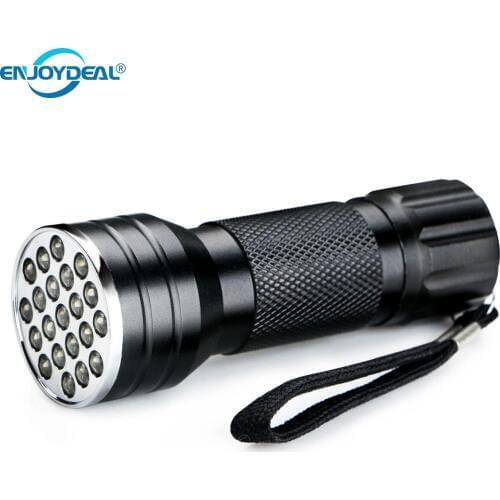UV Ultra Violet 21 395nm LED Flashlight Mini Black Portable Aluminum Alloy LED Light Battery Powered Torch Flashlight LED Lamp