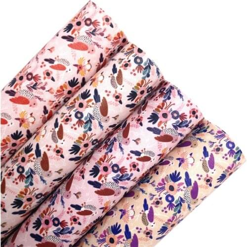Flowers Printed Synthetic Faux Leather Vinly Fabric Sheets with Felt Backing For DIY Bows Earrings 21X29CM R240A