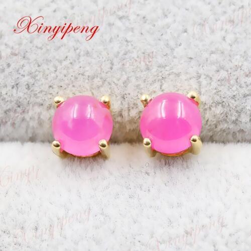 Xinyipeng18K yellow gold inlaid natural ruby earring style beautiful women model