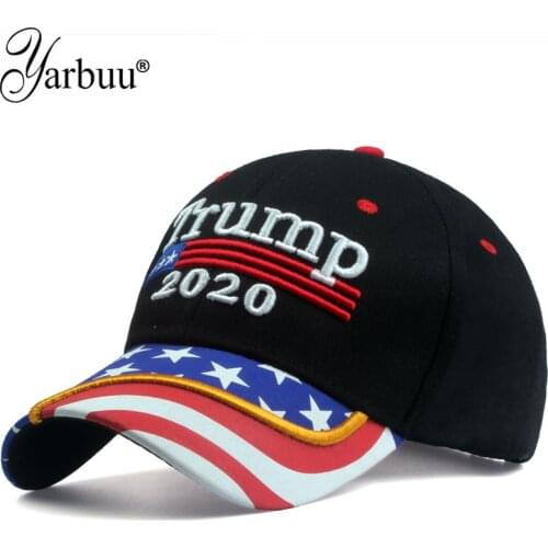 [YARBUU]New Donald Trump 2020 Cap USA Flag Baseball Caps Keep America Great Again Snapback President Hat 3D Embroidery Black cap