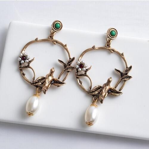 Retro Women Garland Drop Flower Bird Faux Pearl Ear Stud Earrings Party Jewelry Fashion Earrings Earrings For Women Girl Earring