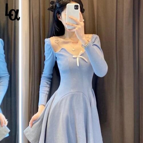 Luck A Summer Elegant Sweet Dress For Women V-neck Bow Casual Slim Fit Chic Gentle Soft Dress Holiday Pretty Party Dress 2021
