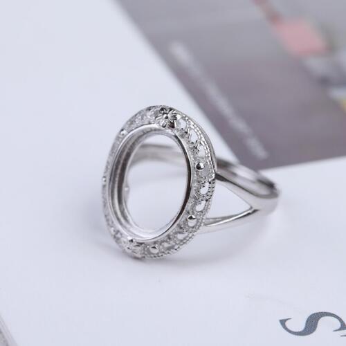 925 Sterling Silver Women Ring 10x13mm Oval Cabochon Semi Mount Ring Engagement Wedding Ring Setting DIY Stone Vintage