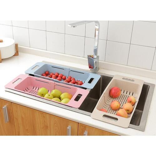 1PC Plastic Retractable Vegetable Fruit Washing Drain Basket Over Sink Drain Rack Colanders Strainer Drying Storage Rack LF 251