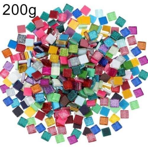 200g 1x1cm Mix-Color Glittered Square Glass Mosaic Tiles for DIY Crafts Glitter Mosaic DIY Handmade Mosaic Tiles Home Decor