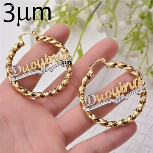 3UMeter Hotselling Hiphop Sexy Custom Bamboo Hoop Earrings Personalized Name Earring Bamboo Style Custom Earrings for Women Gift