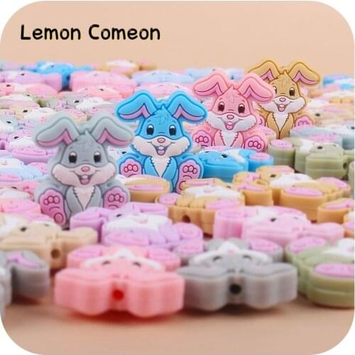 50Pcs Silicone Bunny Beads Food Grade Baby Chewable Teething Beads For DIY Mini Rodent Teether Necklace Accessories Making