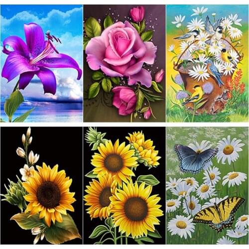 New 5D DIY Diamond Painting Scenery Cross Stitch Fresh Flowers Diamond Embroidery Full Square Round Drill Home Decor Manual Gift