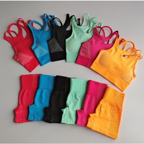 Seamless Yoga Set Women Multi-strap Leggings Sports Bra Fitness Yoga Vest Sports Shorts Women Gym Set Workout Clothes