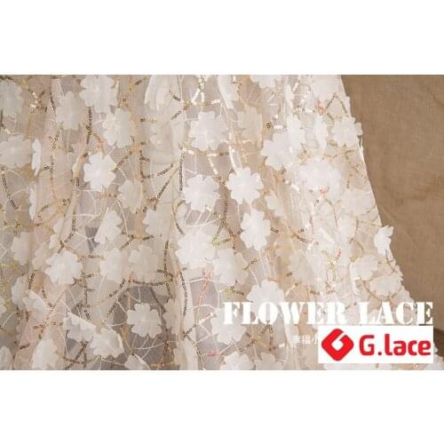 GLace 3Y/Lot soft mesh fabric 3D flower sequins Lace fabric dress material decoration clothing accessoriesTX095