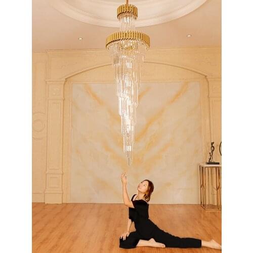 Long crystal chandeliers Lights Fixture Black Gold Modern Crystal Chandelier LED Light Stairway Hanging Lamp Dia100cm/80cm/60cm