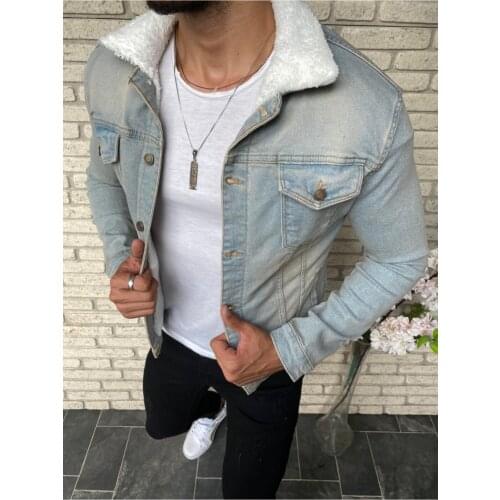 Men Light Blue Winter Jean Jackets Outerwear Warm Denim Coats New Men Large Size Wool Liner Thicker Winter Denim Jackets Size