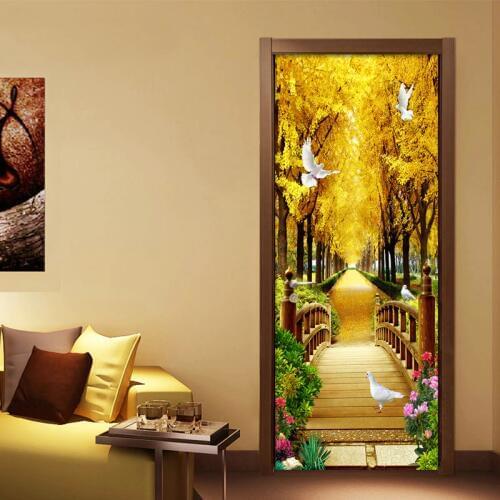 Photo Wallpaper 3D Golden Forest Nature Landscape Murals PVC Waterproof Living Room Door Sticker Modern Self-Adhesive Wall Paper
