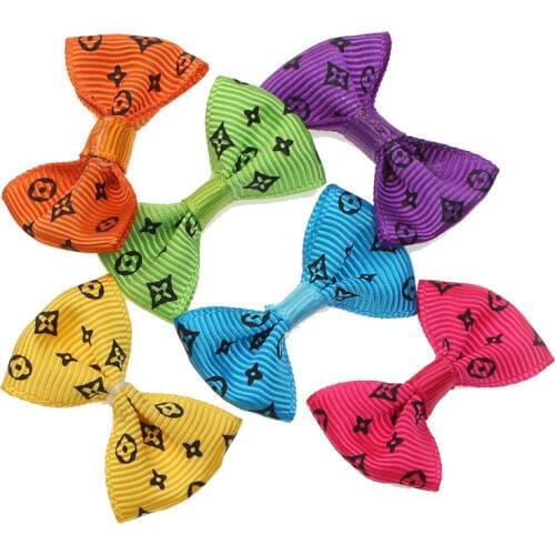 50pcs Colorful Symbol Baby Satin Ribbon Polyester Bowknot Hair Clips Applique Craft Wedding Bow Tie Scrapbooking Decoration
