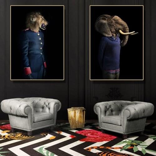 Canvas Animal Abstract Painting HD Elk Elephant Lion Poster Large Wall Art Blue Print Picture Living Room Decorative Paintings