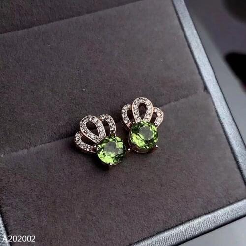 KJJEAXCMY Fine Jewelry 925 sterling silver inlaid natural olivine gemstone girls earrings geometric crown support detection